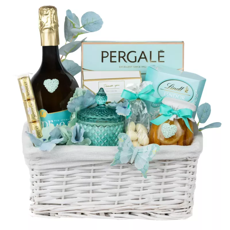 Zestaw Cytrynki i Wino 4 – Elegancki Kosz Delikatesowy z Winem i Pralinkami