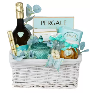 Zestaw Cytrynki i Wino 4 – Elegancki Kosz Delikatesowy z Winem i Pralinkami