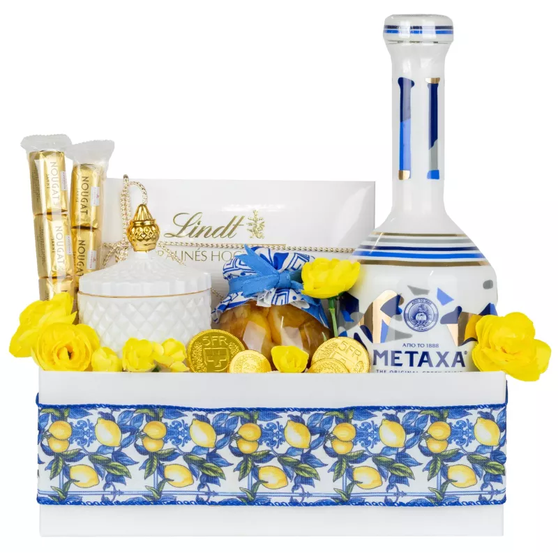 Zestaw 32 – Oryginalny Prezent z Brandy Metaxa Grande Fine i Wykwintnymi Słodyczami Zestaw 32 – Oryginalny Prezent z Brandy Metaxa Grande Fine i Wykwintnymi Słodyczami