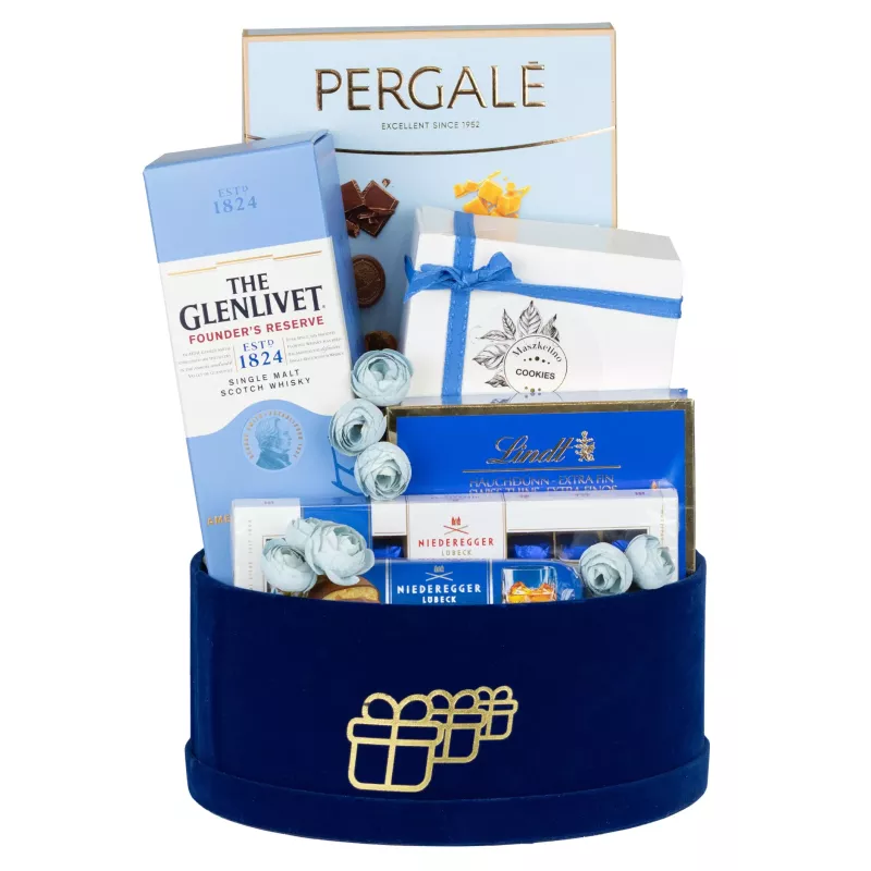 Zestaw Marcepan i Whisky 33 – Prezent z Whisky Glenlivet i Marcepanowymi Pralinami w Zamszowym Pudełku