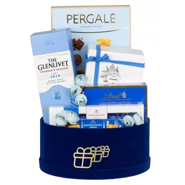 Zestaw Marcepan i Whisky 33 – Prezent z Whisky Glenlivet i Marcepanowymi Pralinami w Zamszowym Pudełku