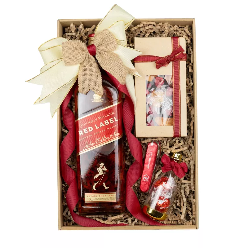 Zestaw Scyzoryk i Whisky 37 – Prezent z Whisky Johnnie Walker, Pralinami i Czekoladowym Scyzorykiem