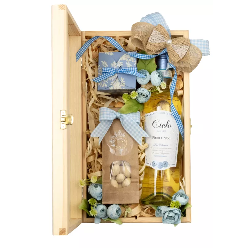 Zestaw Bakalie i Wino 42 – Kobiecy Zestaw z Białym Winem i Delikatnymi Słodyczami