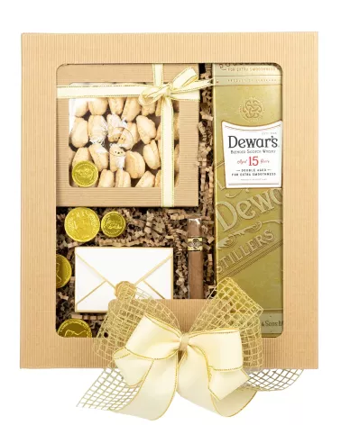 Zestaw Czekoladki i Whisky 46 – Ekskluzywny Prezent z Whisky Dewar’s 15YO, Cygaro i Pralinami