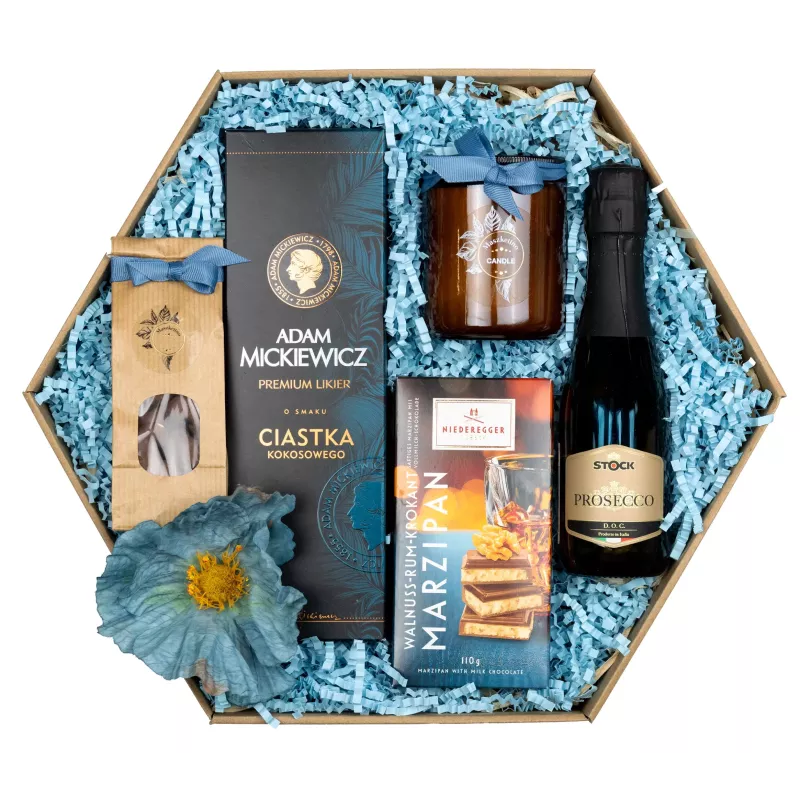 Zestaw Likier Prosecco 47 – Kobiecy Prezent z Likierem Kokosowym, Prosecco i Świecą