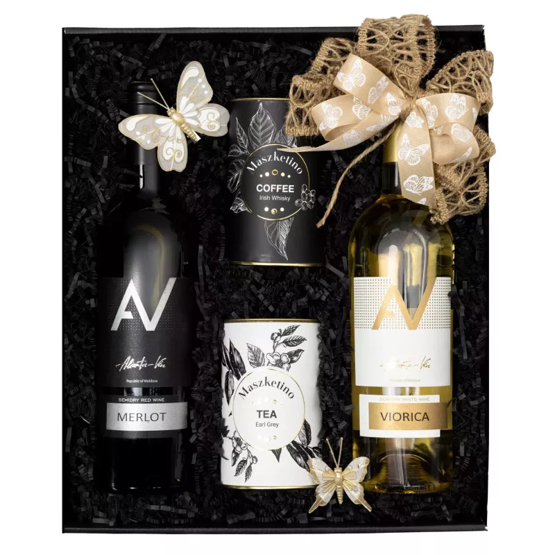 Zestaw Kawa Herbata Wina 49 – Klasyczny Prezent z Winem AV, Kawą i Herbatą