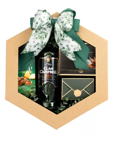 Zestaw Czekoladki i Whisky 55 – Prezent z Szkocką Whisky Clan Campbell i Czekoladkami Premium