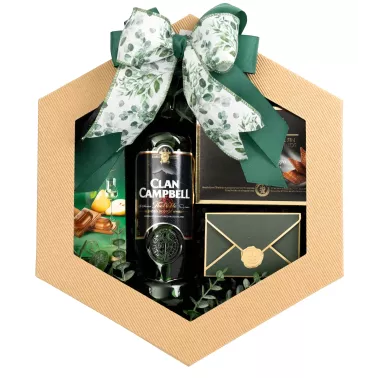 Zestaw Czekoladki i Whisky 55 – Prezent z Szkocką Whisky Clan Campbell i Czekoladkami Premium
