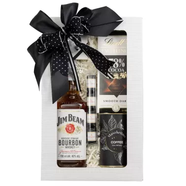 Zestaw Pralinki i Whisky 56 – Klasyczny Prezent z Whiskey Jim Beam, Kawą i Pralinami Lindt