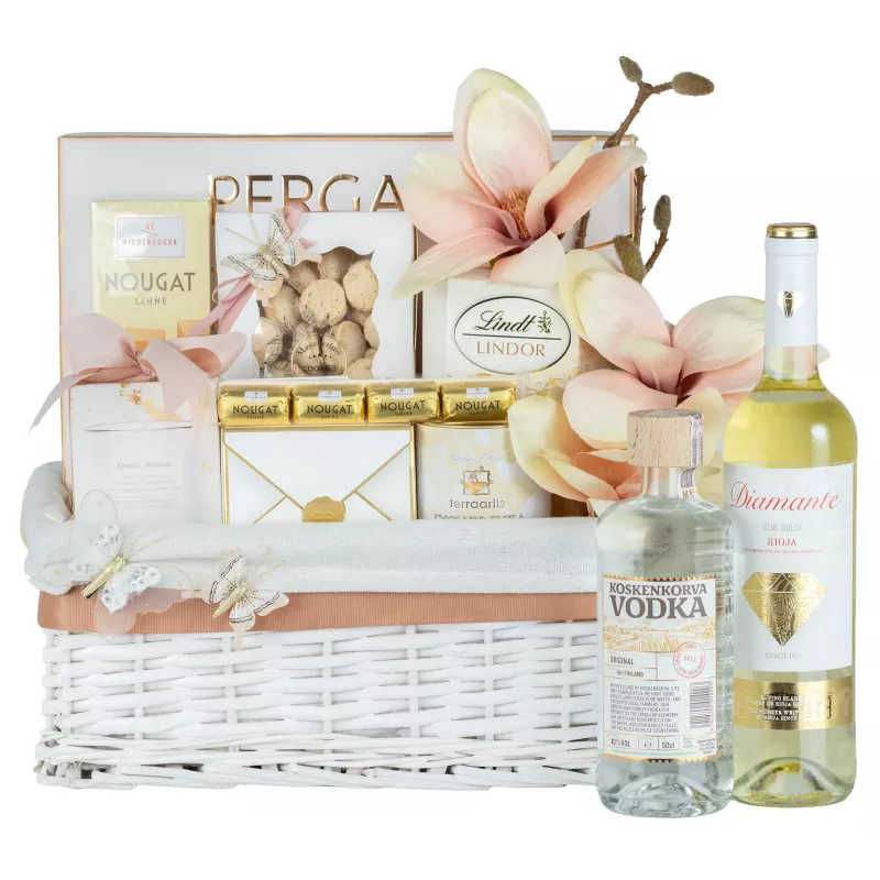 Zestaw Bombonierka Wino Wódka 22 – Ekskluzywny Prezent z Winem, Wódką i Słodyczami Premium