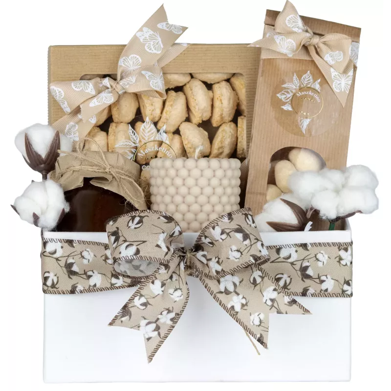 Zestaw Miód i Migdały 64 – Przytulny Prezent z Miodem, Ciasteczkami i Świecą Sojową