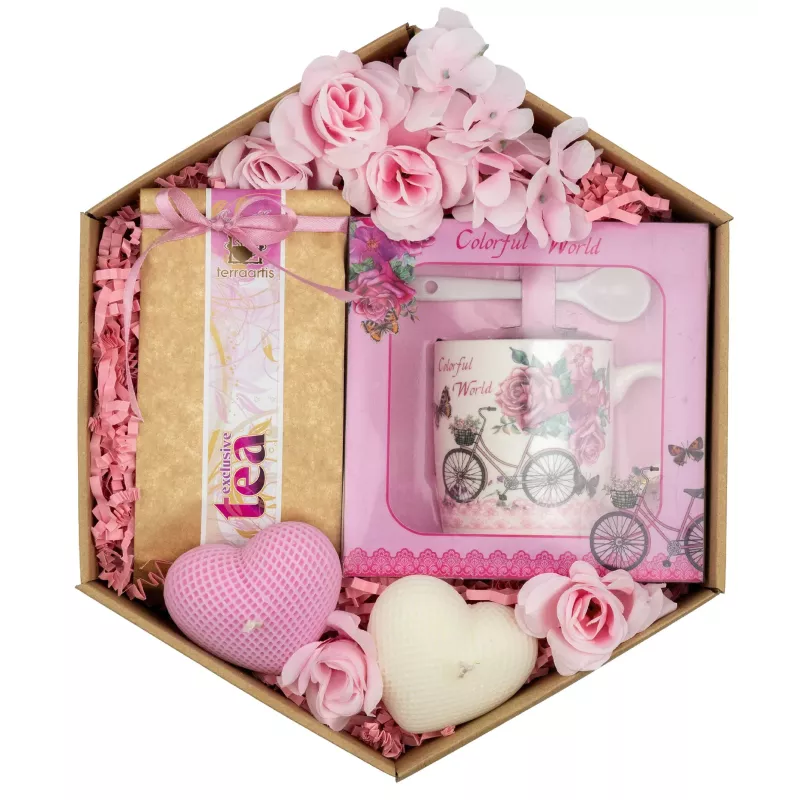 Zestaw Herbata i Kubek 69 – Relaksujący Prezent z Herbatą, Świecami i Porcelanowym Kubkiem