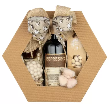 Zestaw Miód i Likier Espresso 70 – Prezent z Likierem Koskenkorva Espresso, Pralinami i Świecą