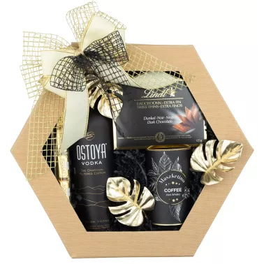 Zestaw Kawa Czekoladki i Wódka 71 – Elegancki Upominek z Ostoyą Czarną, Kawą i Słodyczami