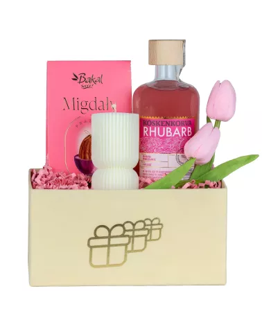 Zestaw Migdały i Likier 72 – Delikatny Prezent z Likierem Rabarbarowym i Świecą Sojową