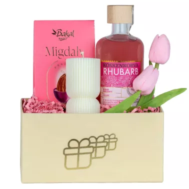 Zestaw Migdały i Likier 72 – Delikatny Prezent z Likierem Rabarbarowym i Świecą Sojową
