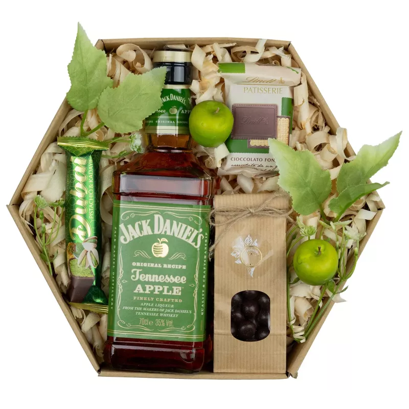 Zestaw Słodkości i Whisky Apple 73 – Prezent z Whisky Jack Daniel’s Apple i Słodkimi Dodatkami