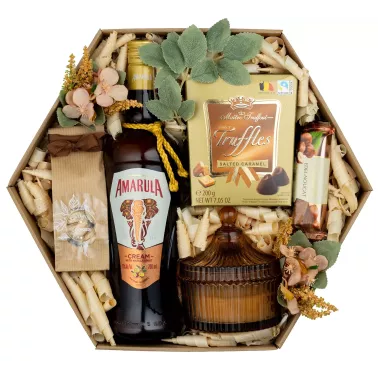 Zestaw Likier i Trufle 84 – Kremowy Prezent z Likierem Amarula, Truflami i Kryształową Świecą