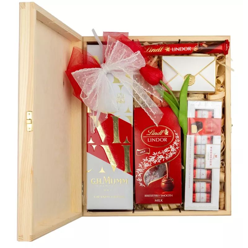 Zestaw Praliny i Szampan 87 – Luksusowy Prezent z Szampanem Mumm i Pralinami Premium