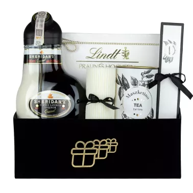 Zestaw Praliny Herbata i Likier 97 – Prezent z Likierem Sheridans, Herbatą i Słodkościami Lindt