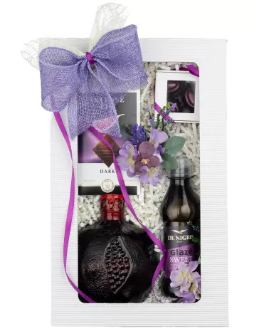 Zestaw Wino i Krem Balsamiczny 103 – Oryginalny Prezent z Winem Granatowym, Czekoladą i Kremem Balsamicznym