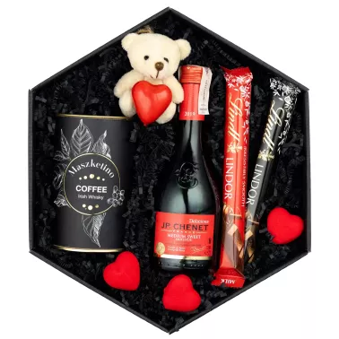 Zestaw Wino Kawa i Miś 109 – Uroczy Prezent z Winem JP Chenet, Kawą i Pluszowym Misiem