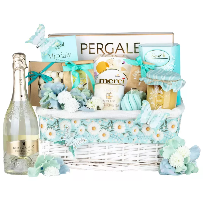 Zestaw Słodycze Premium i Prosecco 110 – Elegancki Prezent z Prosecco, Pralinami, Kawą i Świecą Sojową