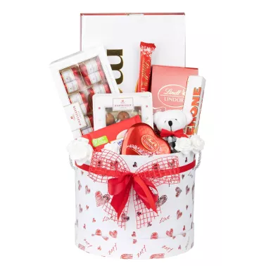 Zestaw Miś i Czekoladki 10 – Słodki Prezent z Pralinami, Czekoladkami Merci i Pluszowym Misiem