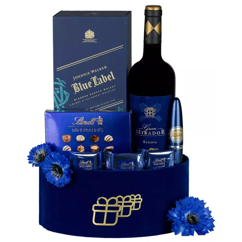 Zestaw Whisky Wino i Cygaro 114 – Luksusowy Prezent z Whisky Johnnie Walker Blue, Winem i Cygarami
