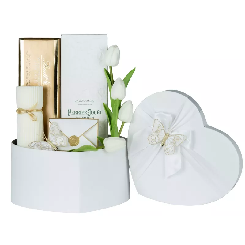 Zestaw Szampan i Świeca 115 – Ekskluzywny Prezent z Szampanem Perrier-Jouët i Pralinami