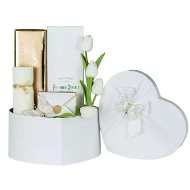 Zestaw Szampan i Świeca 115 – Ekskluzywny Prezent z Szampanem Perrier-Jouët i Pralinami