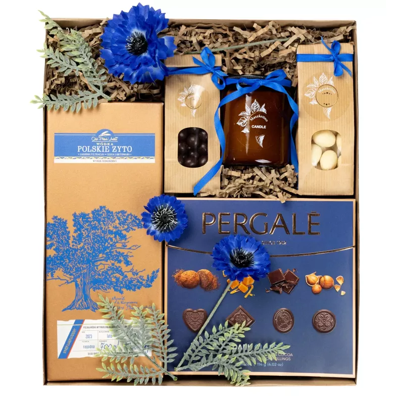 Zestaw Wódka Polskie Żyto i Świeca 119 – Klasyczny Prezent z Wódką Polskie Żyto, Bombonierką i Świecą