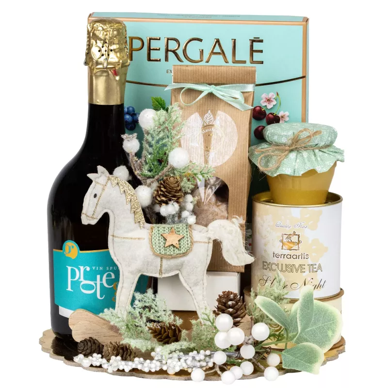 Zestaw Świąteczny Wino i Koń na biegunach 135 – Elegancki Prezent na Święta