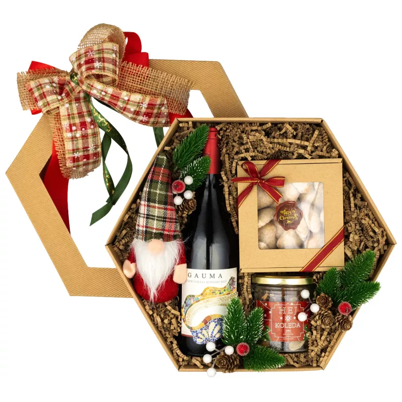 Zestaw Świąteczny Wino i Krasnal 167 - Ciepły Prezent Świąteczny