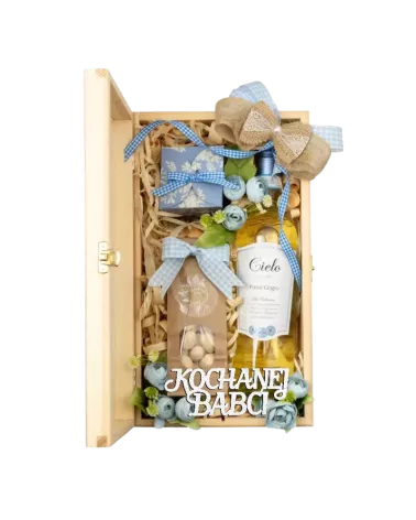 Zestaw dla Babci Wino -  Wino i Słodkości w Eleganckiej Skrzynce